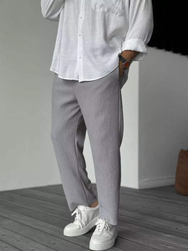 Men's Ribbed Fabric Straight Leg Trousers