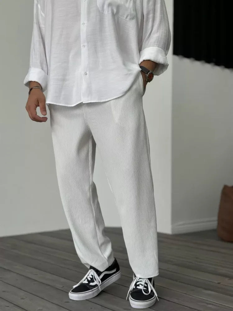 Men's Ribbed Fabric Straight Leg Trousers