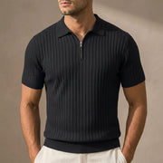 Men's Ribbed Knit Half-Zip Polo Shirt