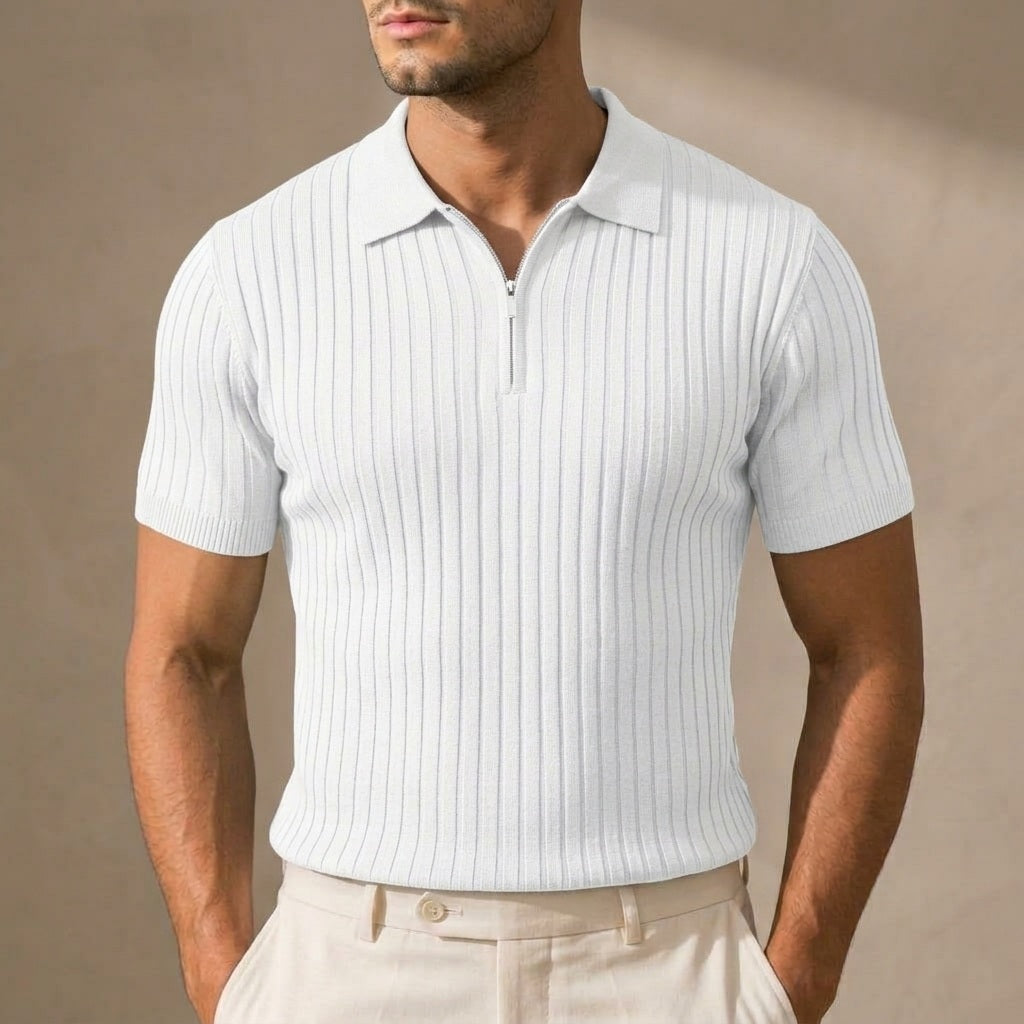 Men's Ribbed Knit Half-Zip Polo Shirt