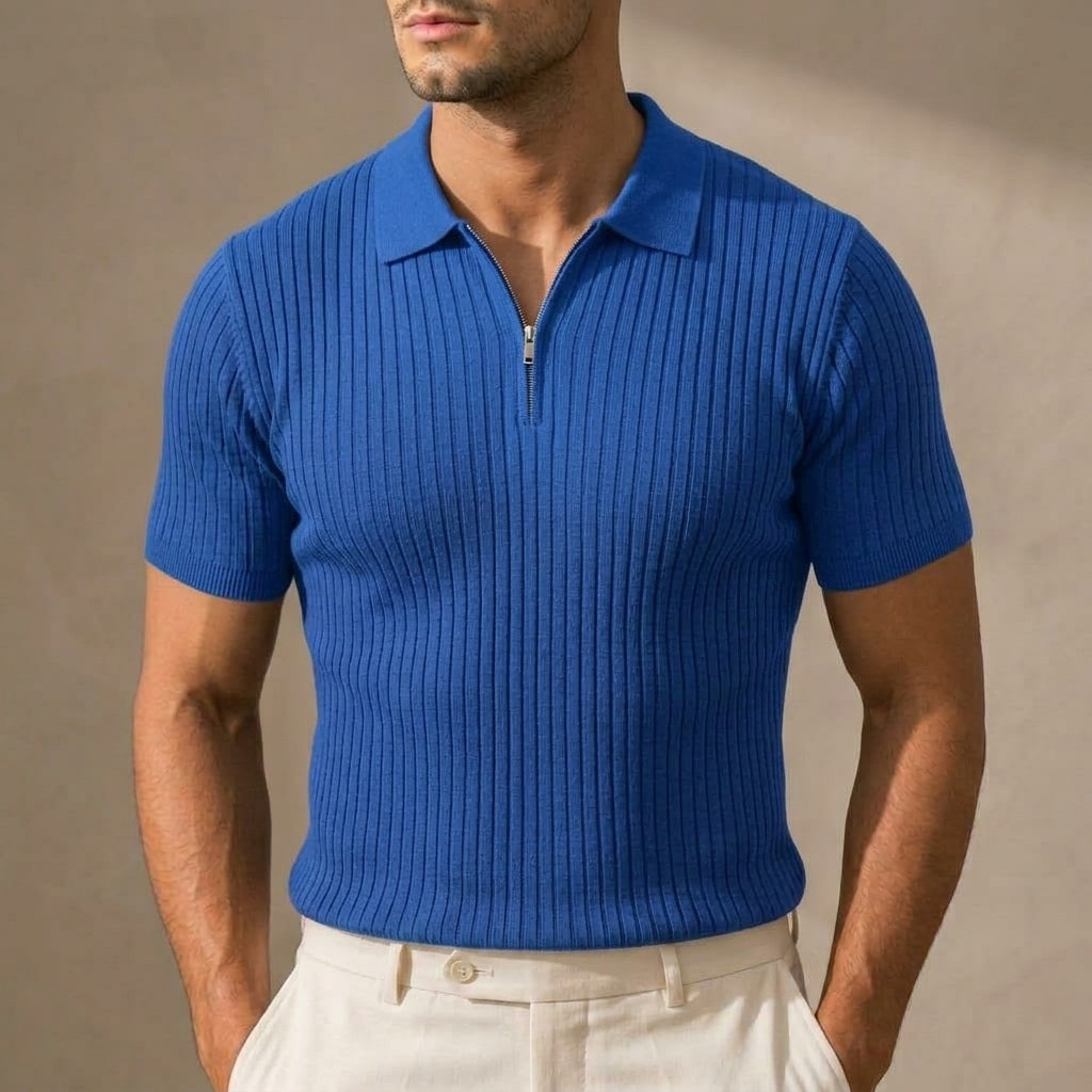 Men's Ribbed Knit Half-Zip Polo Shirt