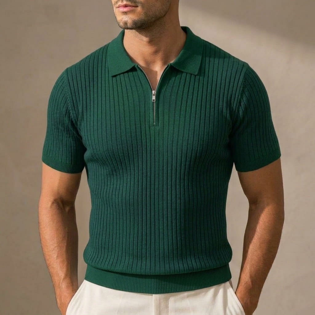Men's Ribbed Knit Half-Zip Polo Shirt