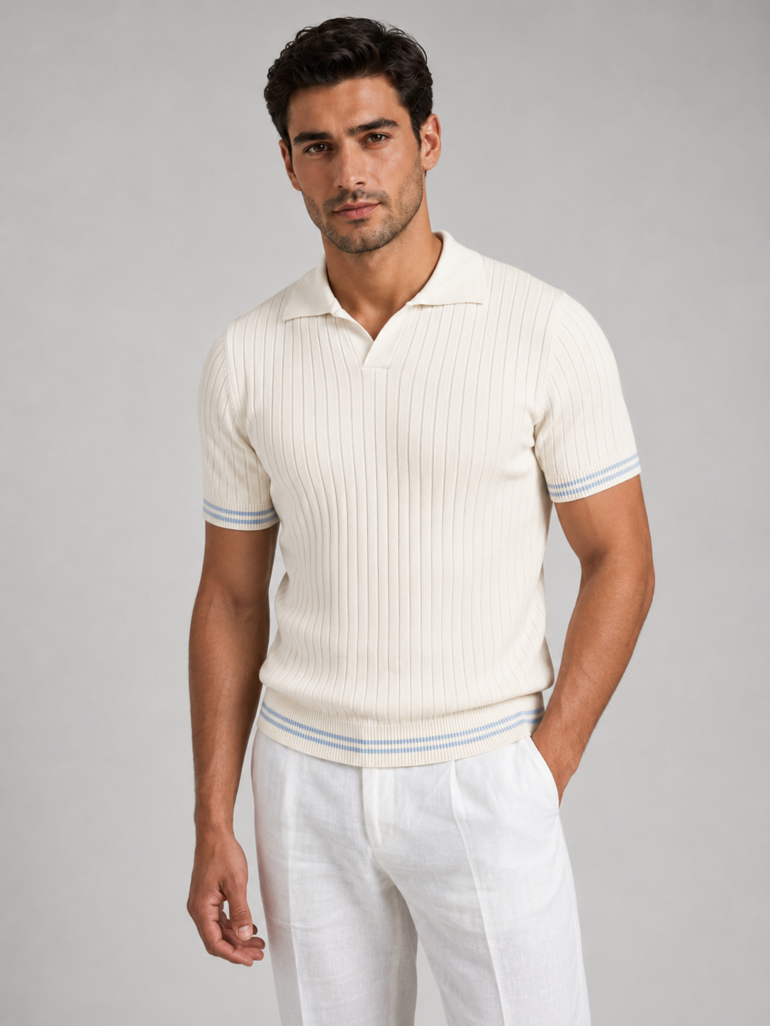 Men's Ribbed Knit Pique Polo Shirt