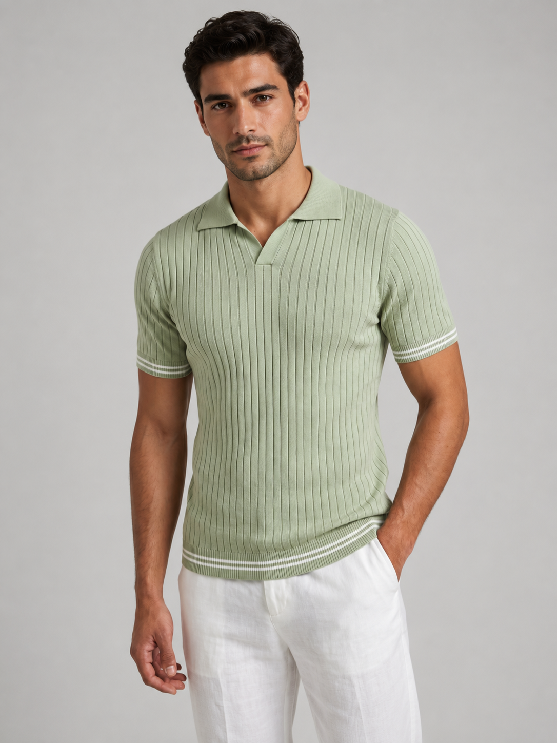 Men's Ribbed Knit Pique Polo Shirt