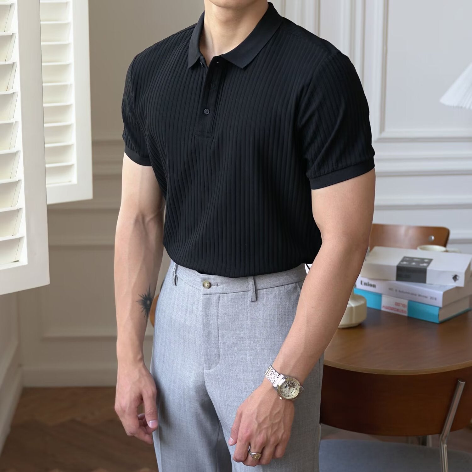 Men's Ribbed Knit Polo Shirt
