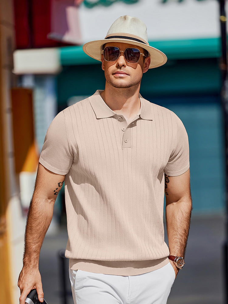 Men's Ribbed Knit Polo Shirt