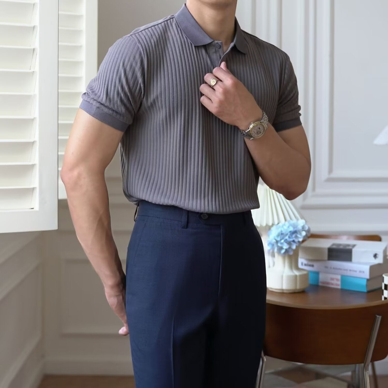 Men's Ribbed Knit Polo Shirt