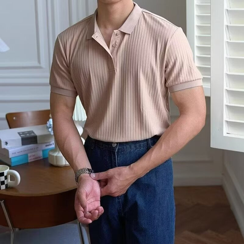 Men's Ribbed Knit Polo Shirt