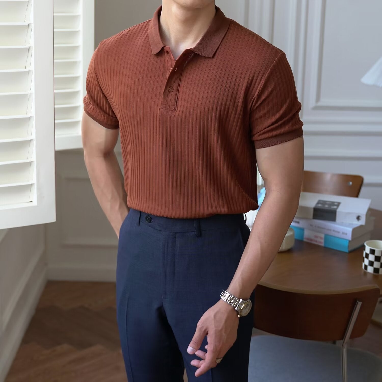 Men's Ribbed Knit Polo Shirt