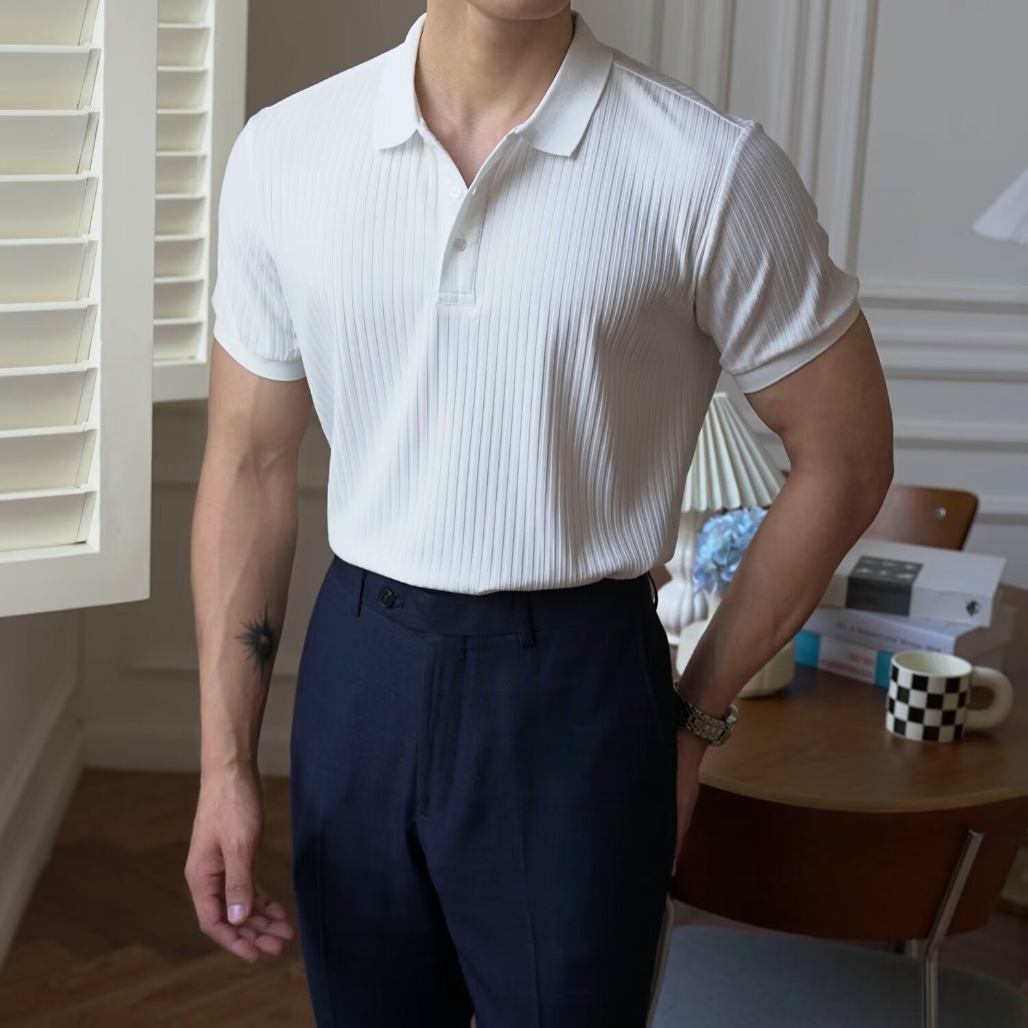 Men's Ribbed Knit Polo Shirt