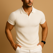 Men's Ribbed Knit V-Neck Polo Shirt