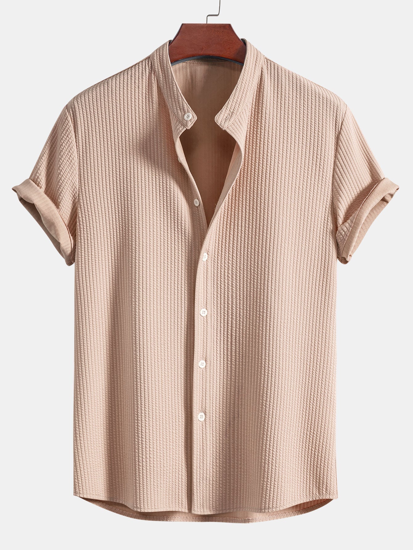 Men's Ribbed Texture Button-Up Shirt