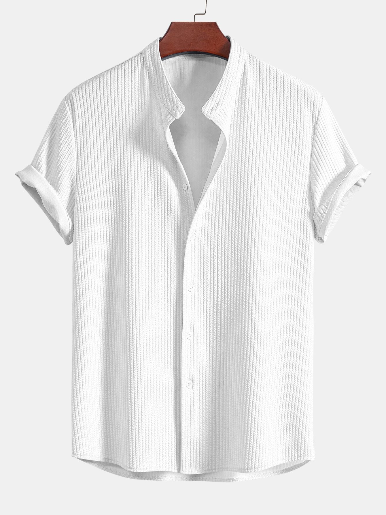 Men's Ribbed Texture Button-Up Shirt