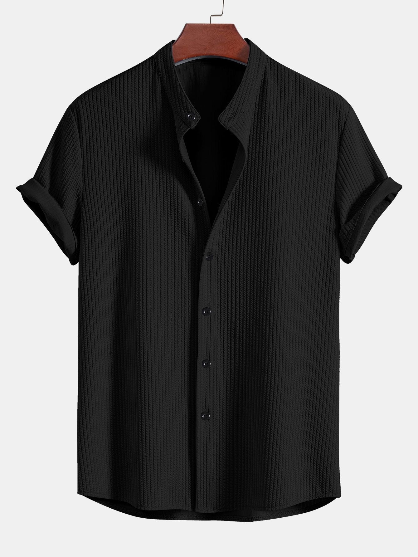 Men's Ribbed Texture Button-Up Shirt