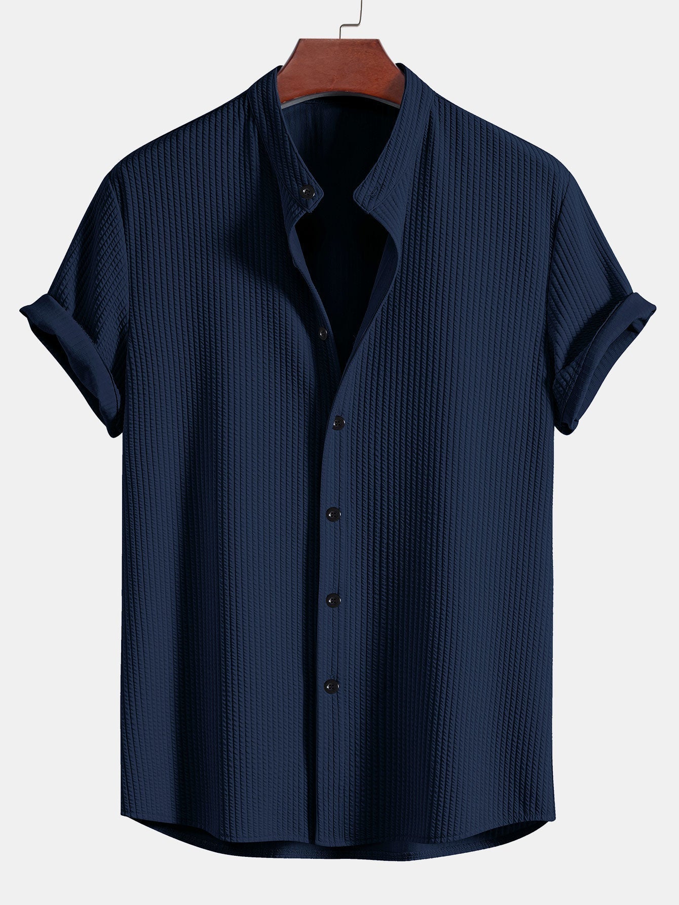 Men's Ribbed Texture Button-Up Shirt