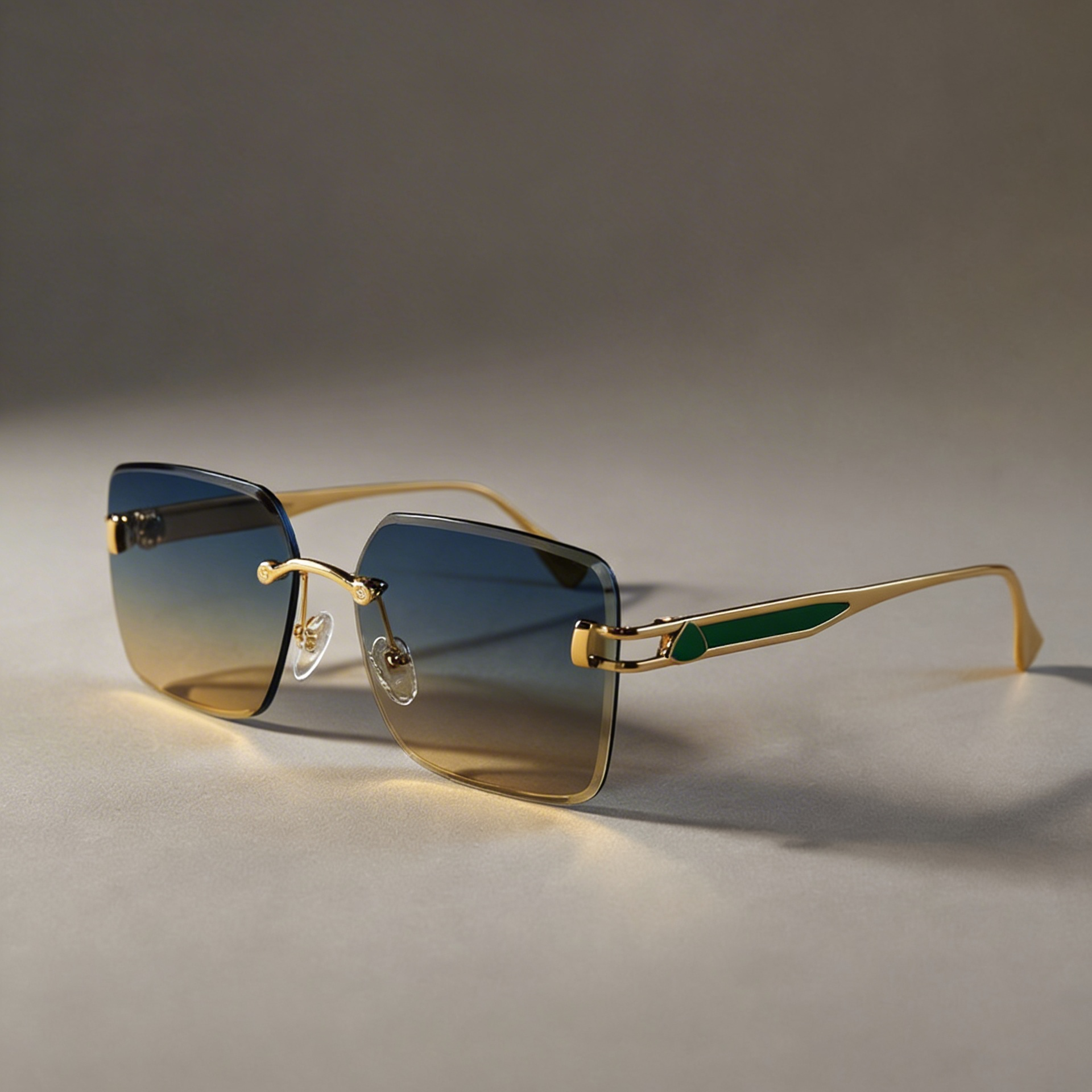 Men's Rimless Square Sunglasses with Gradient Lenses