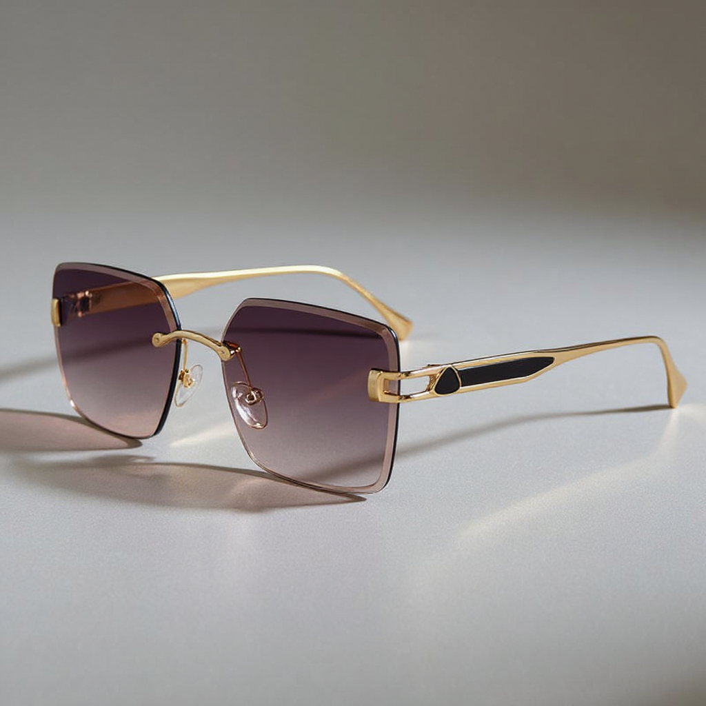 Men's Rimless Square Sunglasses with Gradient Lenses