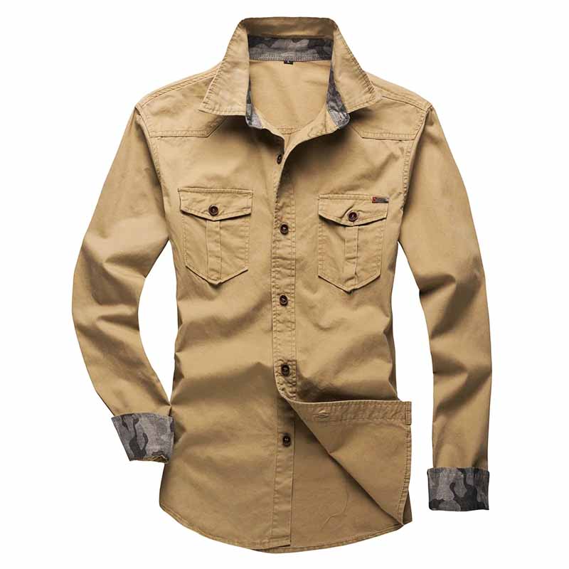 Men's Rugged Cotton Cargo-Style Button-Up Shirt