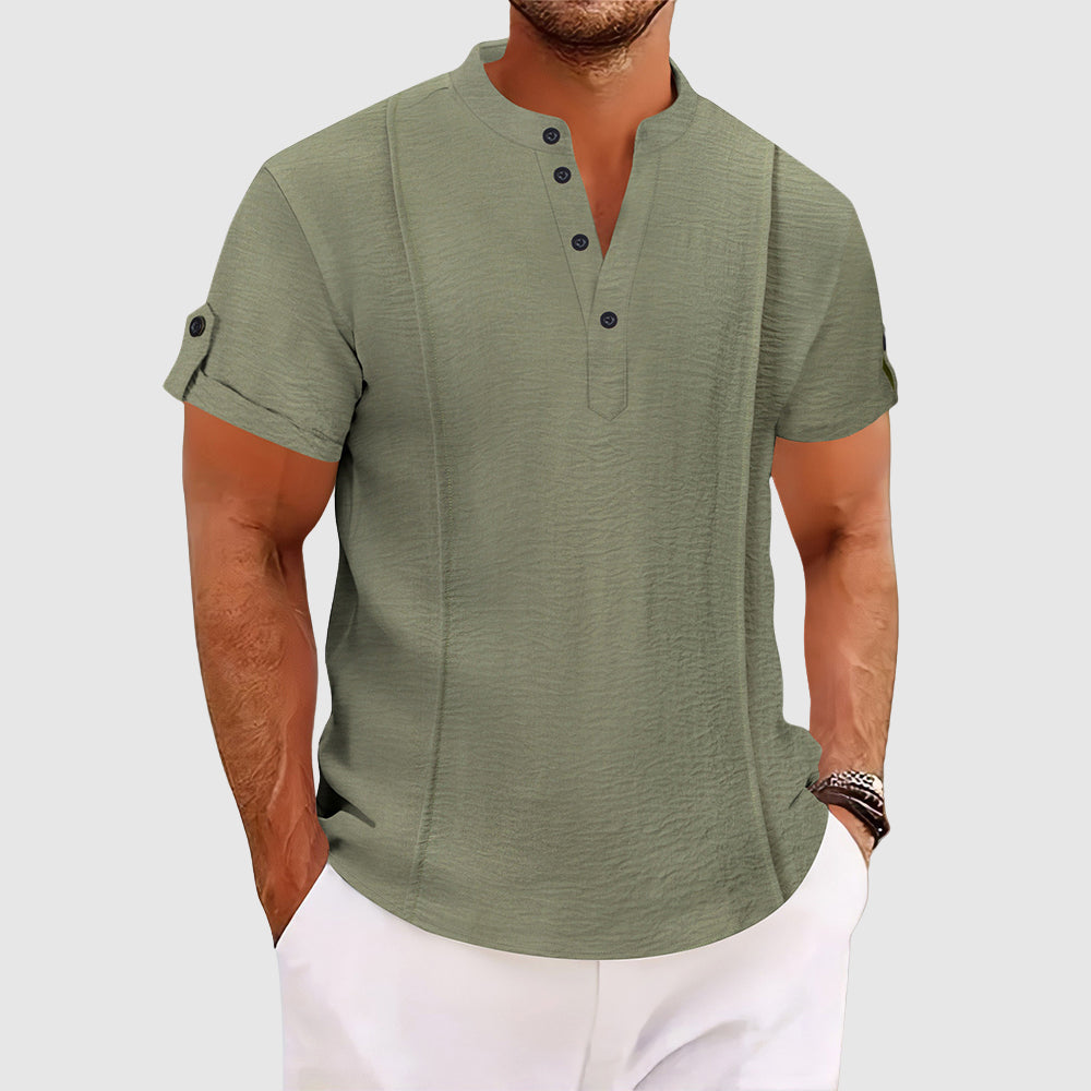 Men's Short Sleeve Grandad Collar Polo Shirt