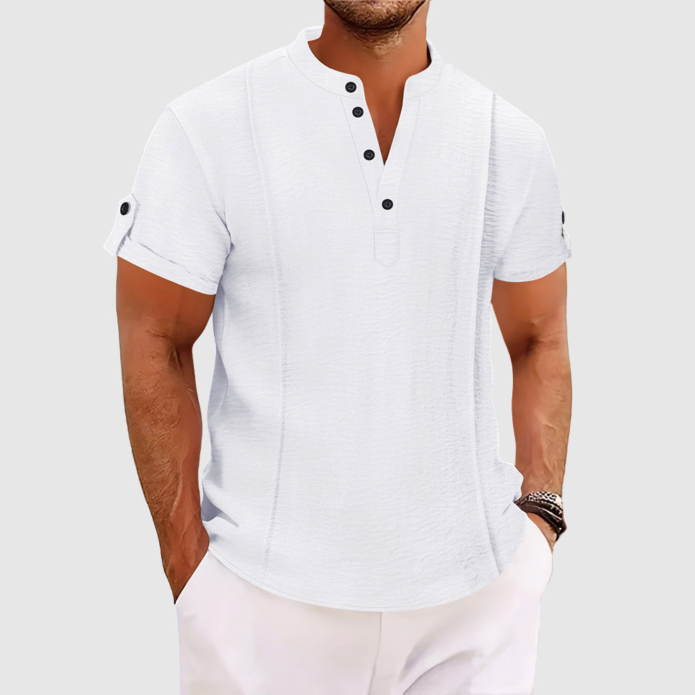 Men's Short Sleeve Grandad Collar Polo Shirt