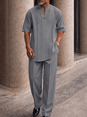 Men's Smart Casual Pleated Front T-Shirt Pants Set