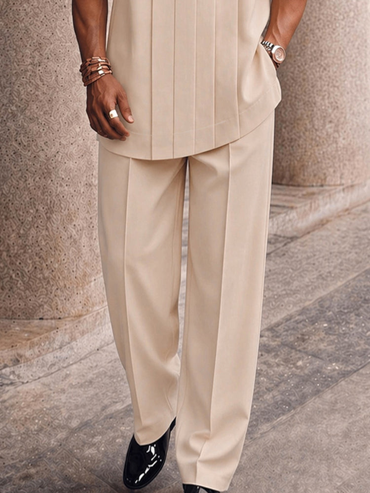 Men's Smart Casual Pleated Front T-Shirt Pants Set