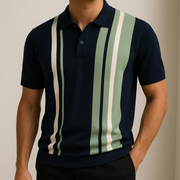 Men's Soft-Touch Stretch Knit Polo Shirt with Vertical Stripes