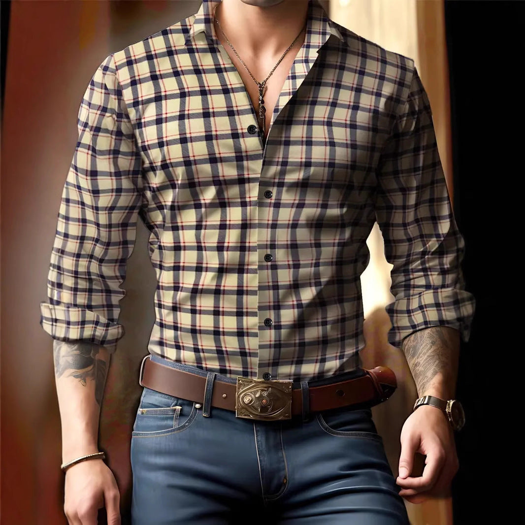 Men's Soft-Touch Tailored Plaid Dress Shirt