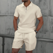 Men's Soft Blend Zip-Neck Polo Shirt and Drawstring Shorts Set