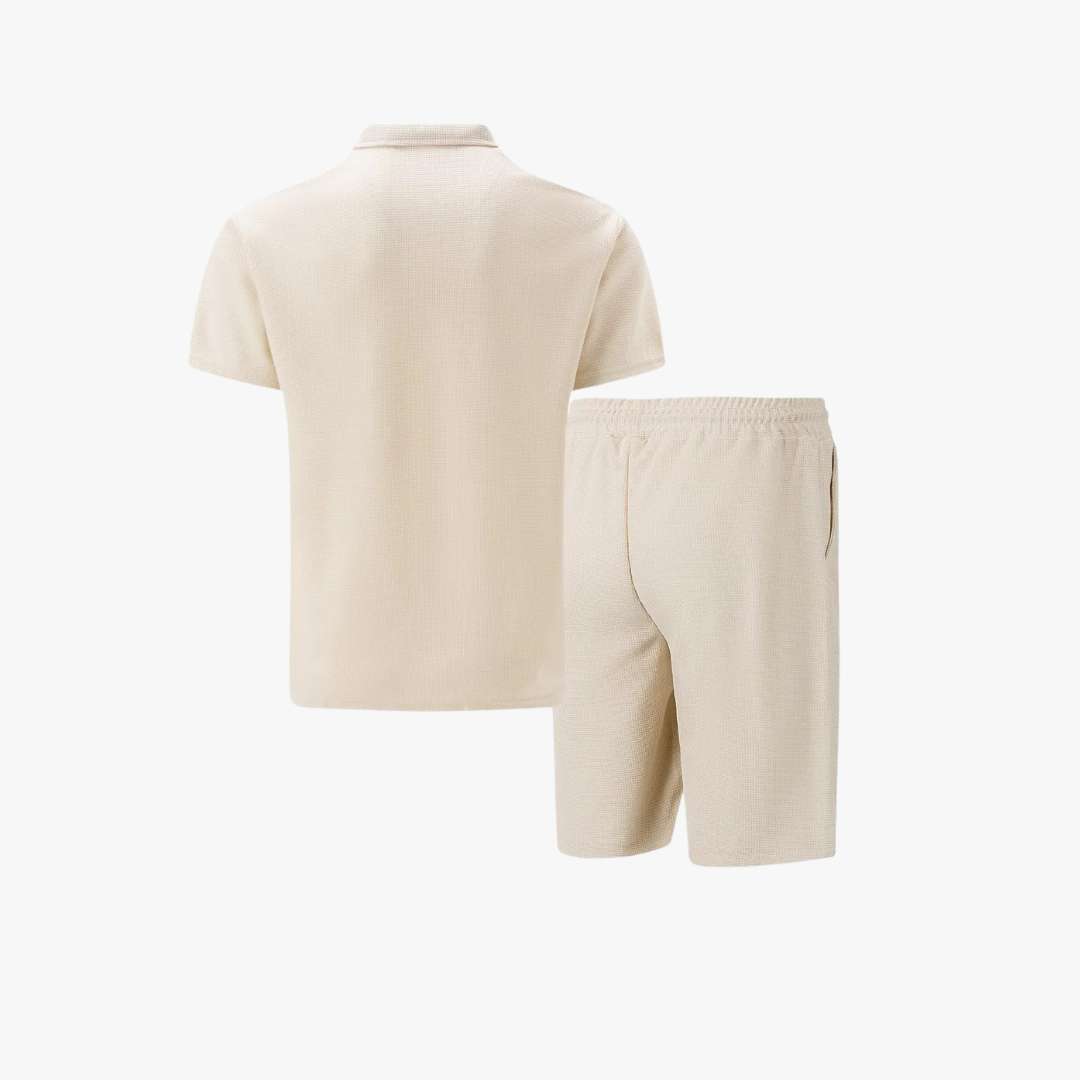 Men's Soft Blend Zip-Neck Polo Shirt and Drawstring Shorts Set