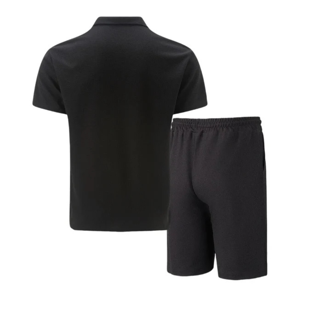 Men's Soft Blend Zip-Neck Polo Shirt and Drawstring Shorts Set