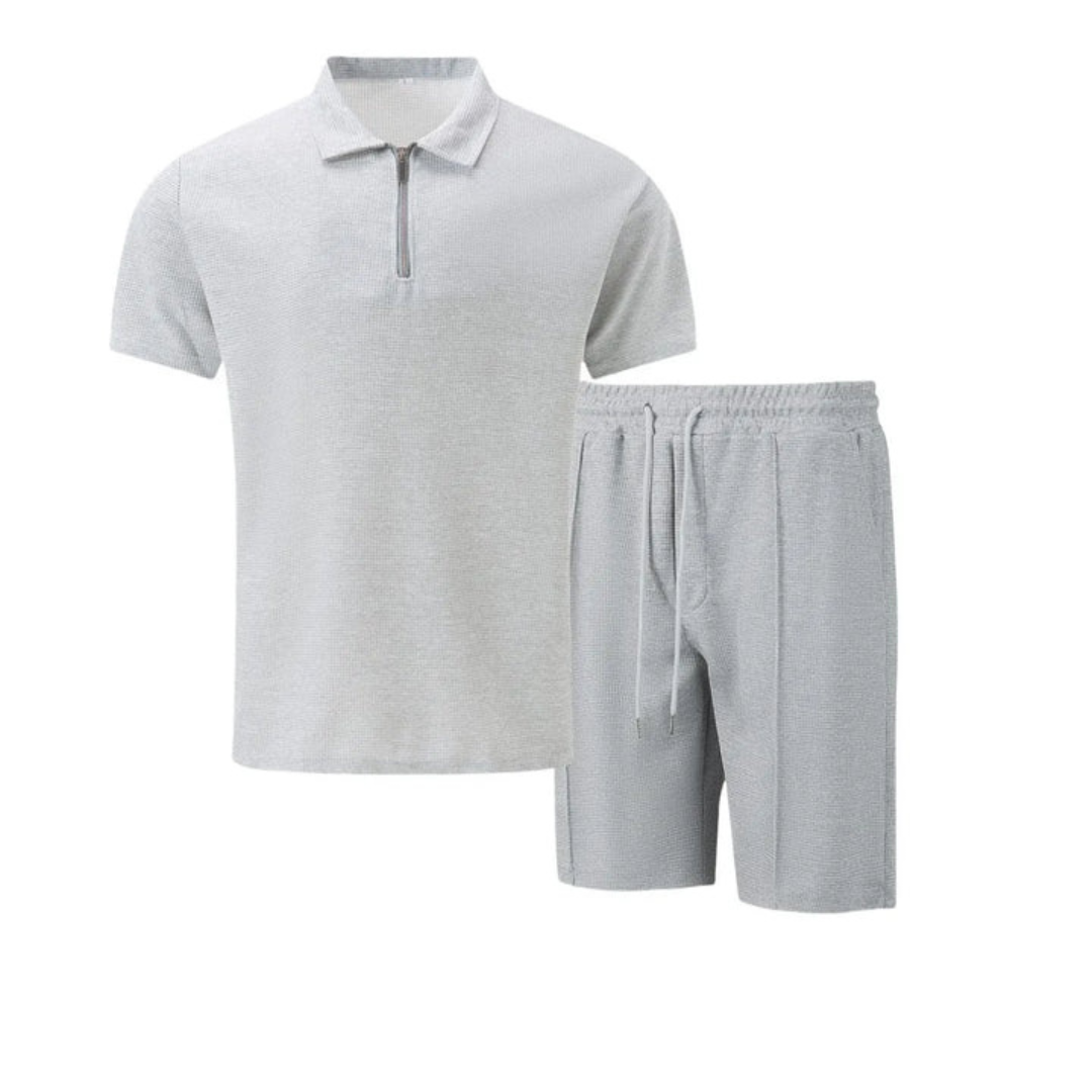 Men's Soft Blend Zip-Neck Polo Shirt and Drawstring Shorts Set