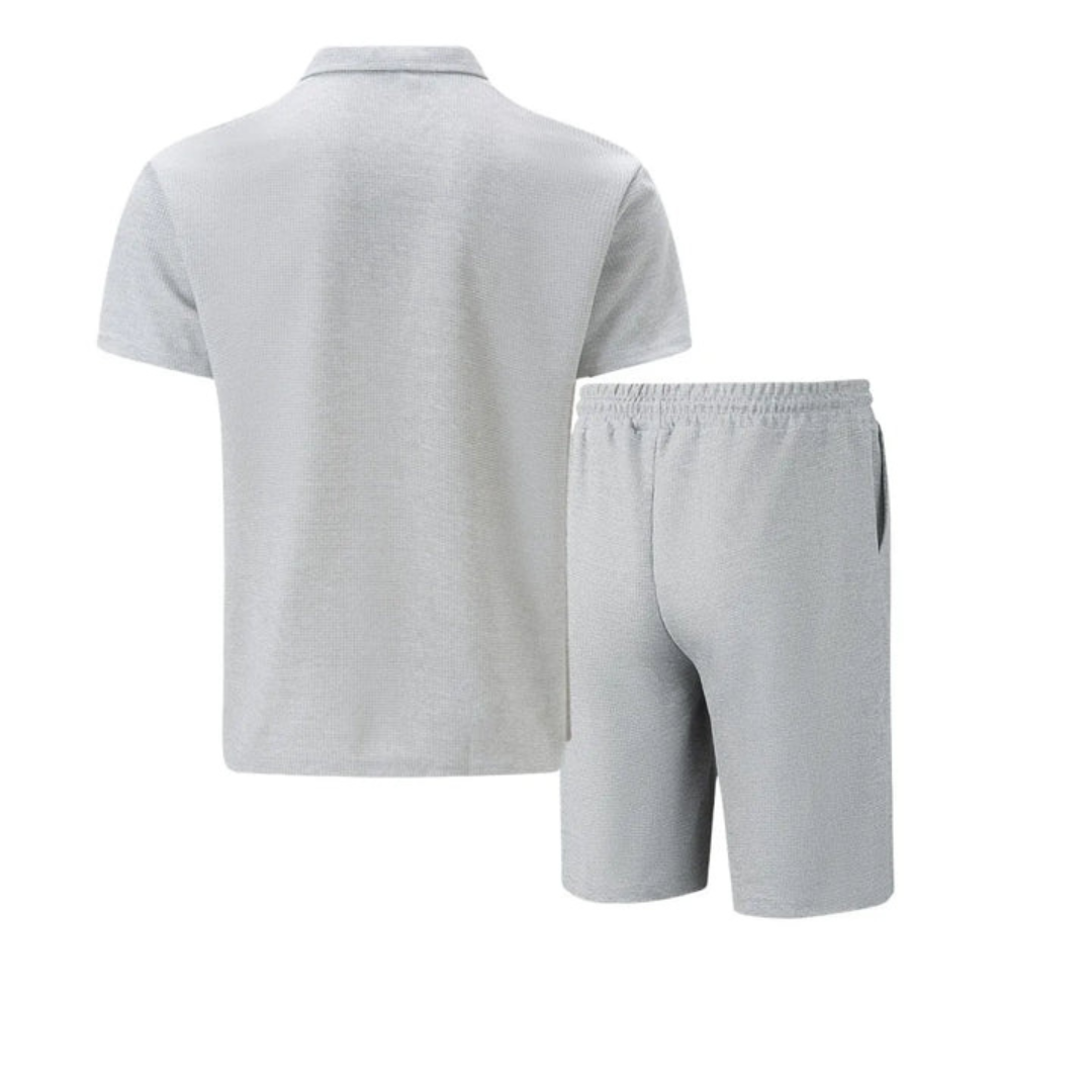 Men's Soft Blend Zip-Neck Polo Shirt and Drawstring Shorts Set