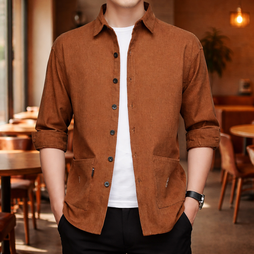 Men's Soft Corduroy Button-Front Long-Sleeved Shirt