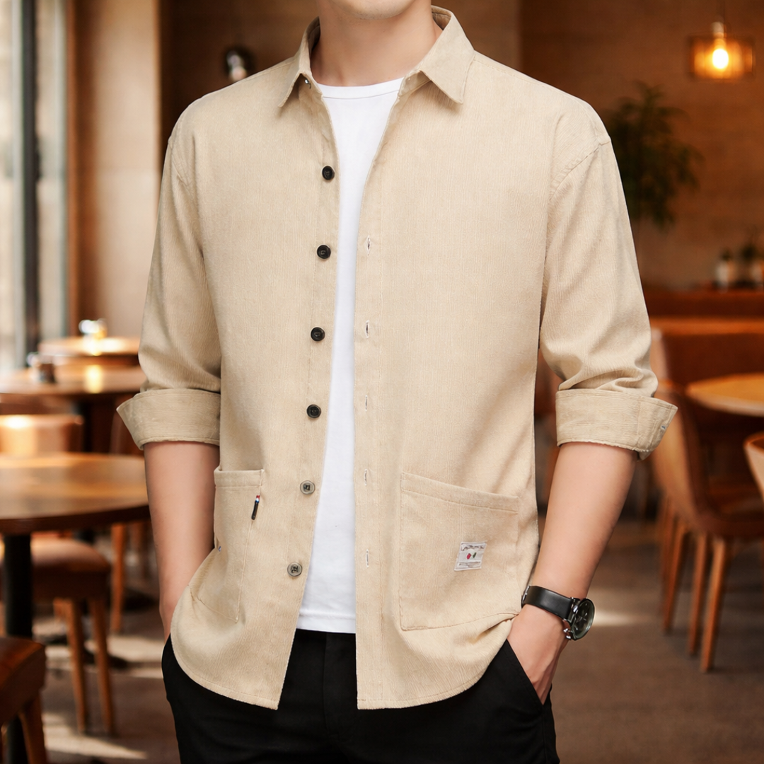 Men's Soft Corduroy Button-Front Long-Sleeved Shirt