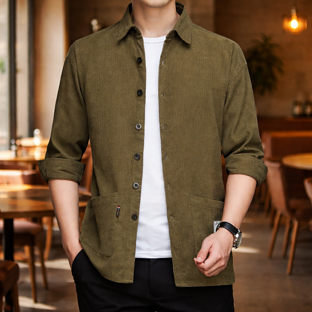 Men's Soft Corduroy Button-Front Long-Sleeved Shirt