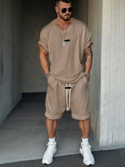 Men's Soft Cotton Blend Athleisure T-Shirt Shorts Set