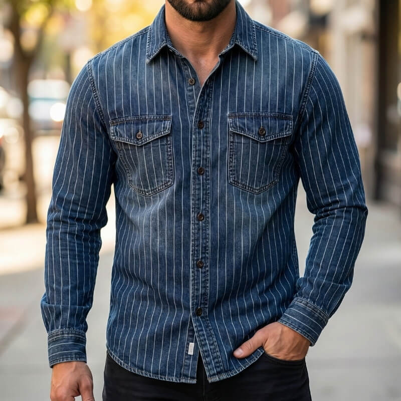 Men's Soft Cotton Denim Button-Up Shirt