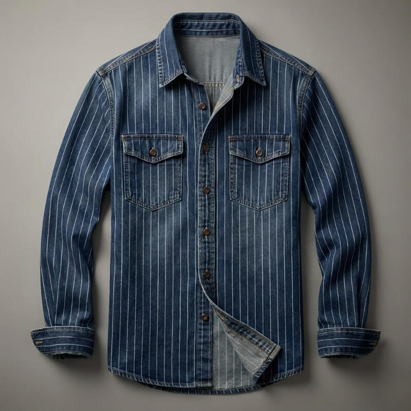 Men's Soft Cotton Denim Button-Up Shirt