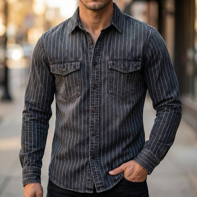 Men's Soft Cotton Denim Button-Up Shirt