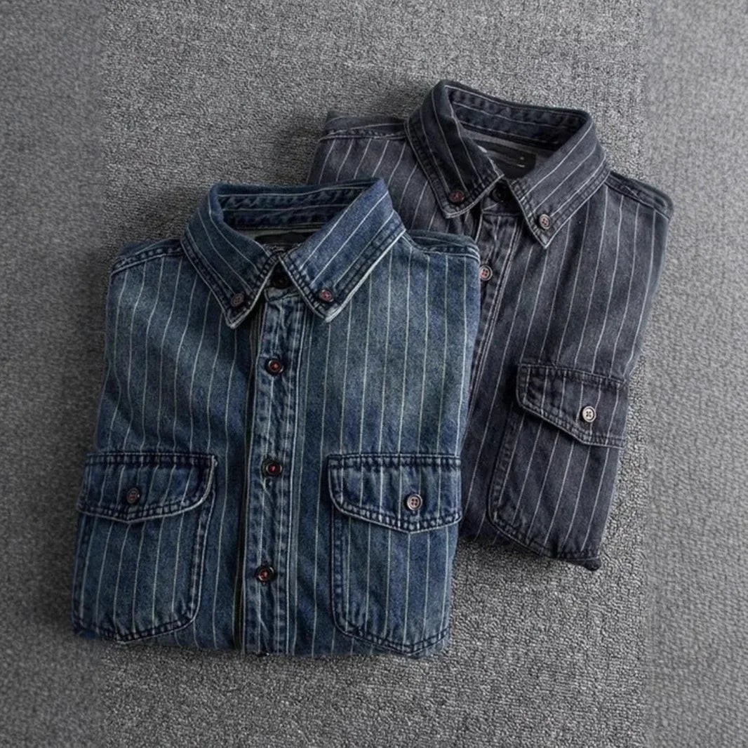 Men's Soft Cotton Denim Button-Up Shirt