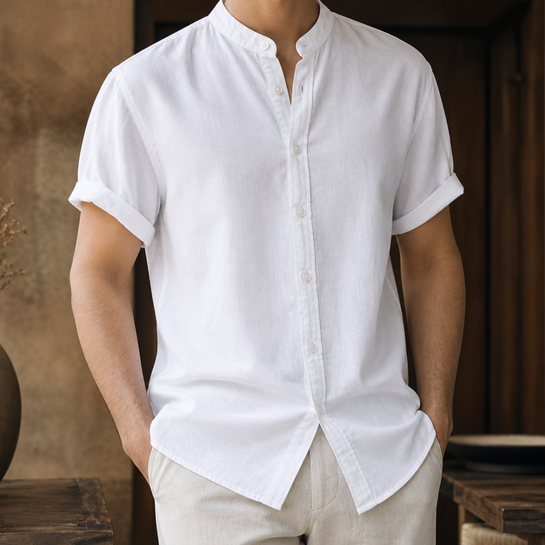 Men's Soft Fabric Loose Fit Short Sleeve Button-Down Shirt