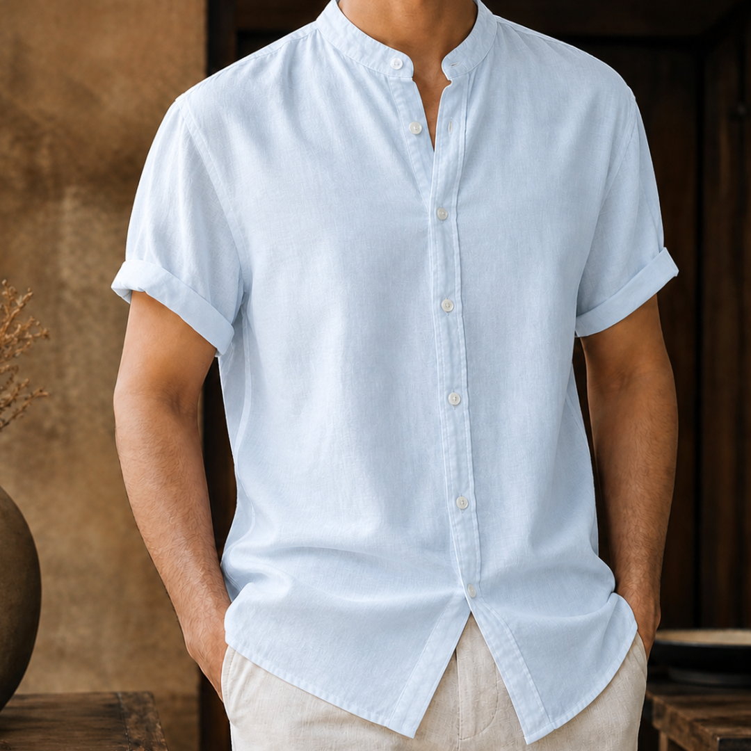 Men's Soft Fabric Loose Fit Short Sleeve Button-Down Shirt