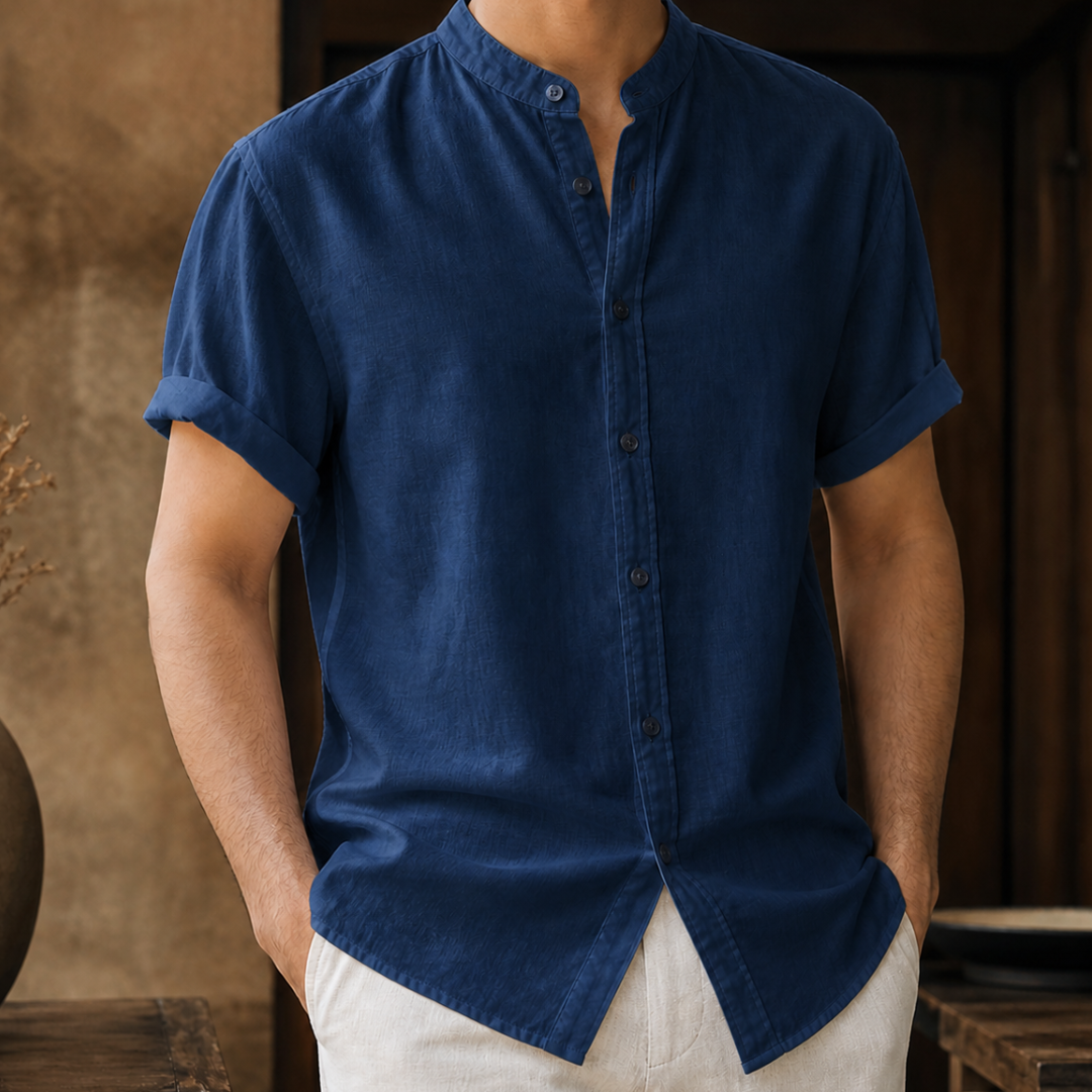 Men's Soft Fabric Loose Fit Short Sleeve Button-Down Shirt