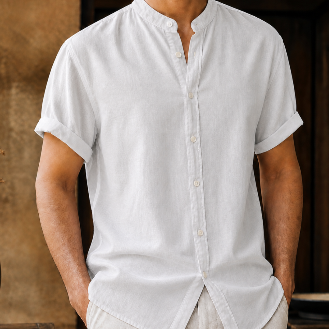 Men's Soft Fabric Loose Fit Short Sleeve Button-Down Shirt