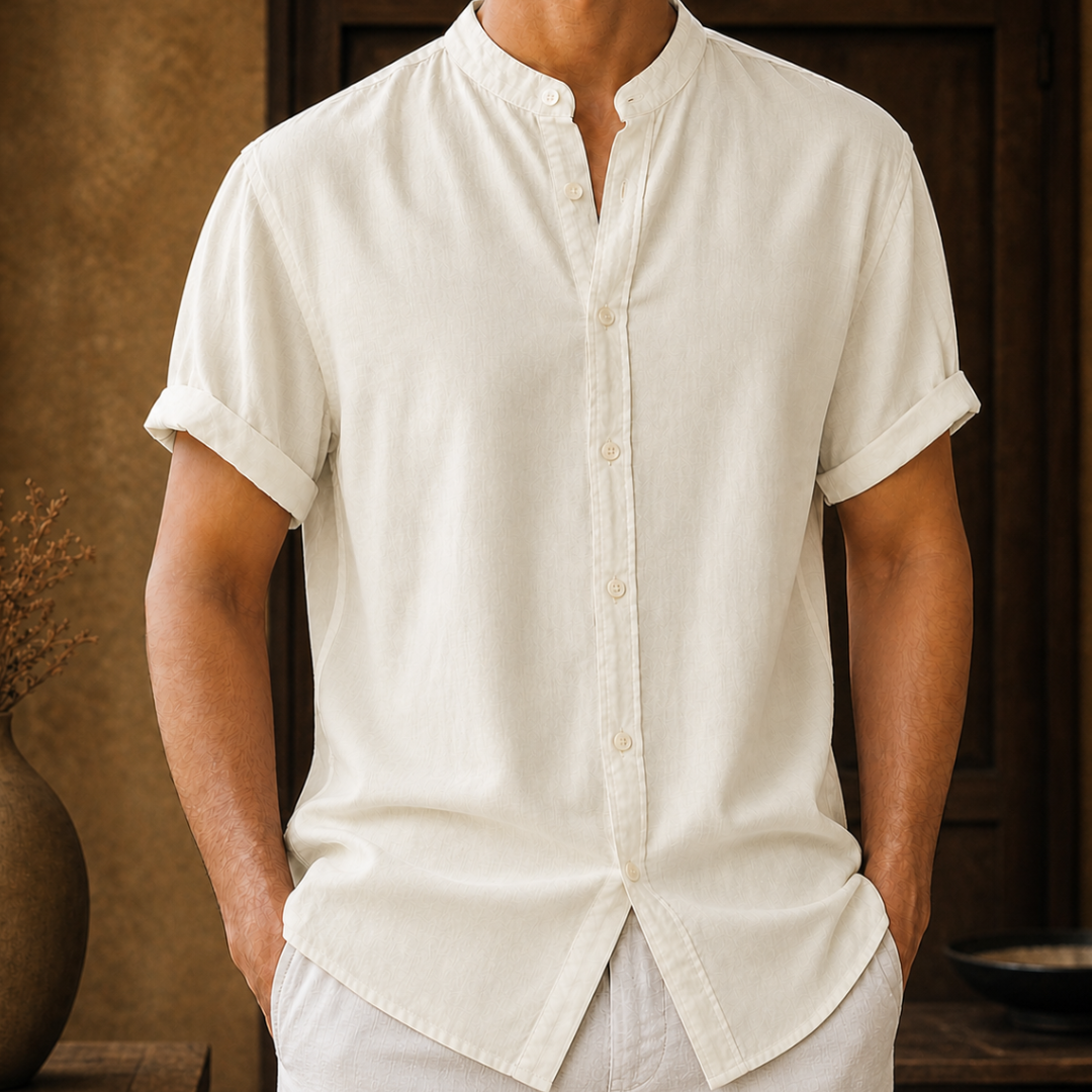 Men's Soft Fabric Loose Fit Short Sleeve Button-Down Shirt