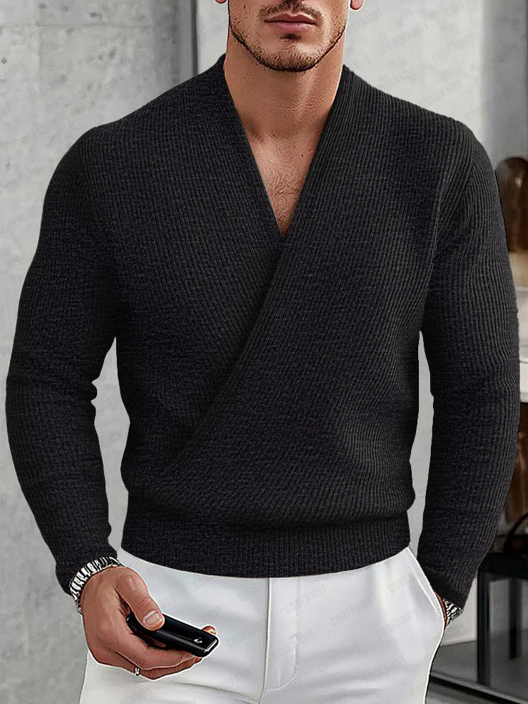 Men's Soft Knit Cross Placket Pullover Sweater