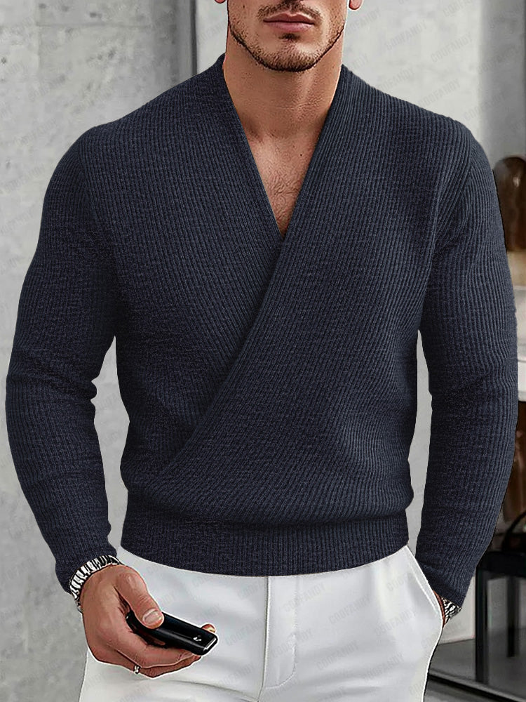 Men's Soft Knit Cross Placket Pullover Sweater