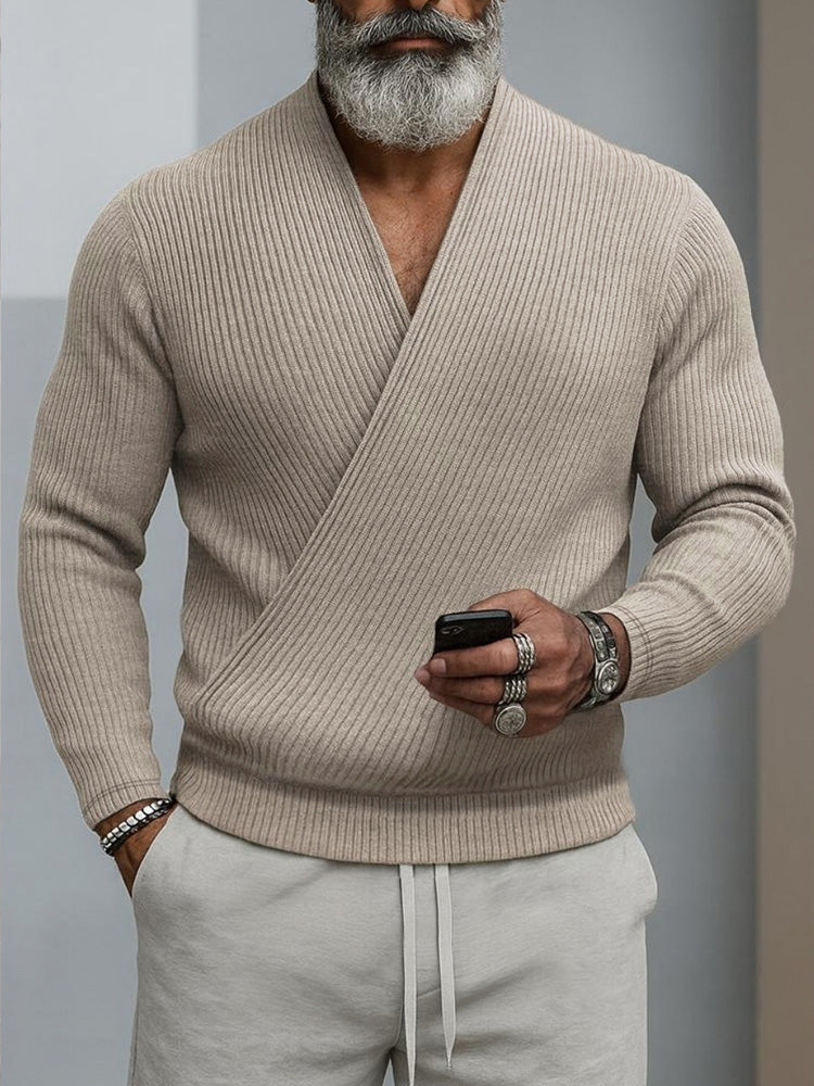 Men's Soft Knit Cross Placket Pullover Sweater