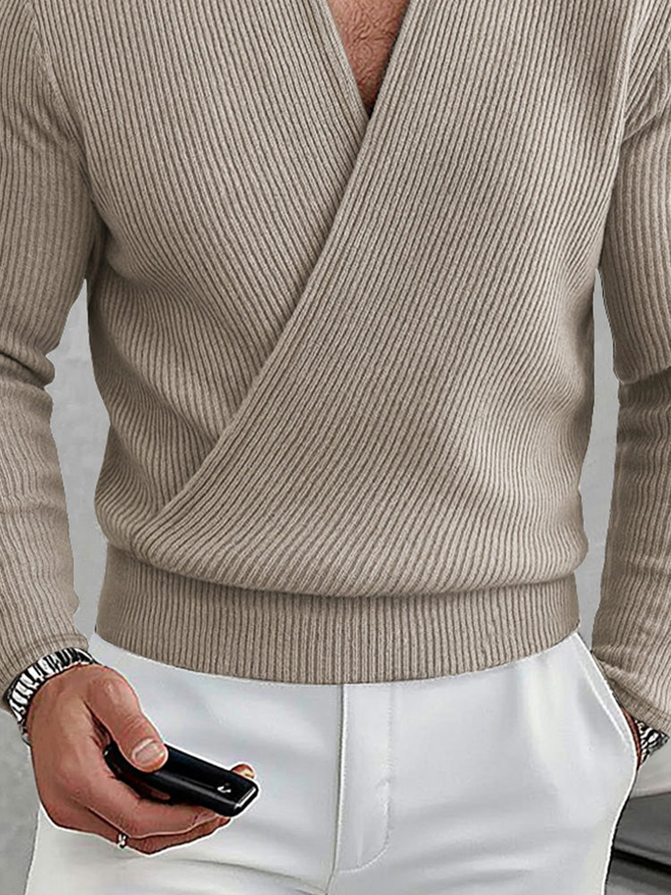 Men's Soft Knit Cross Placket Pullover Sweater